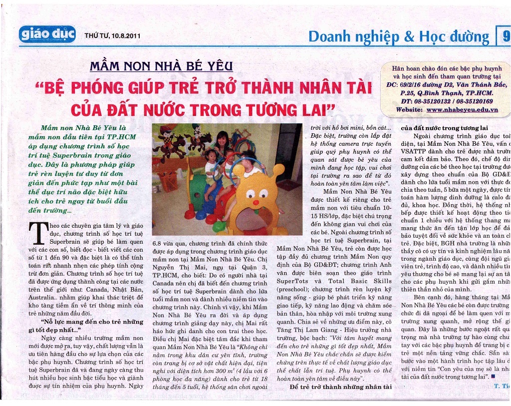 BÁO GIÁO DỤC ĐƯA TIN - BỆ PHÓNG GIÚP TRẺ TRỞ THÀNH NHÂN TÀI CỦA ĐẤT NƯỚC TRONG TƯƠNG LAI