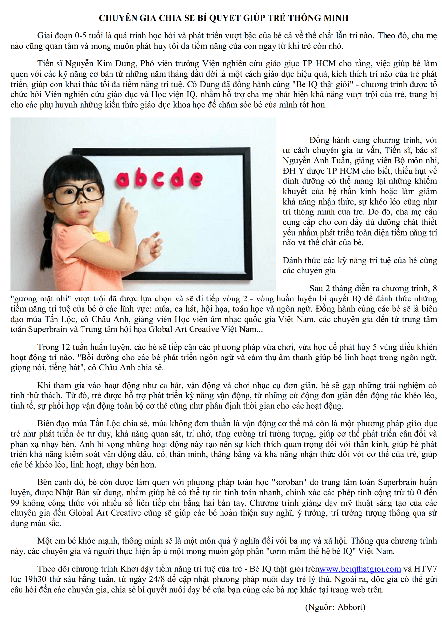 TRUYỀN HÌNH HTV7 – CT BÉ IQ THẬT GIỎI ĐƯA TIN – CHUYÊN GIA CHIA SẺ BÍ QUYẾT GIÚP TRẺ THÔNG MINH