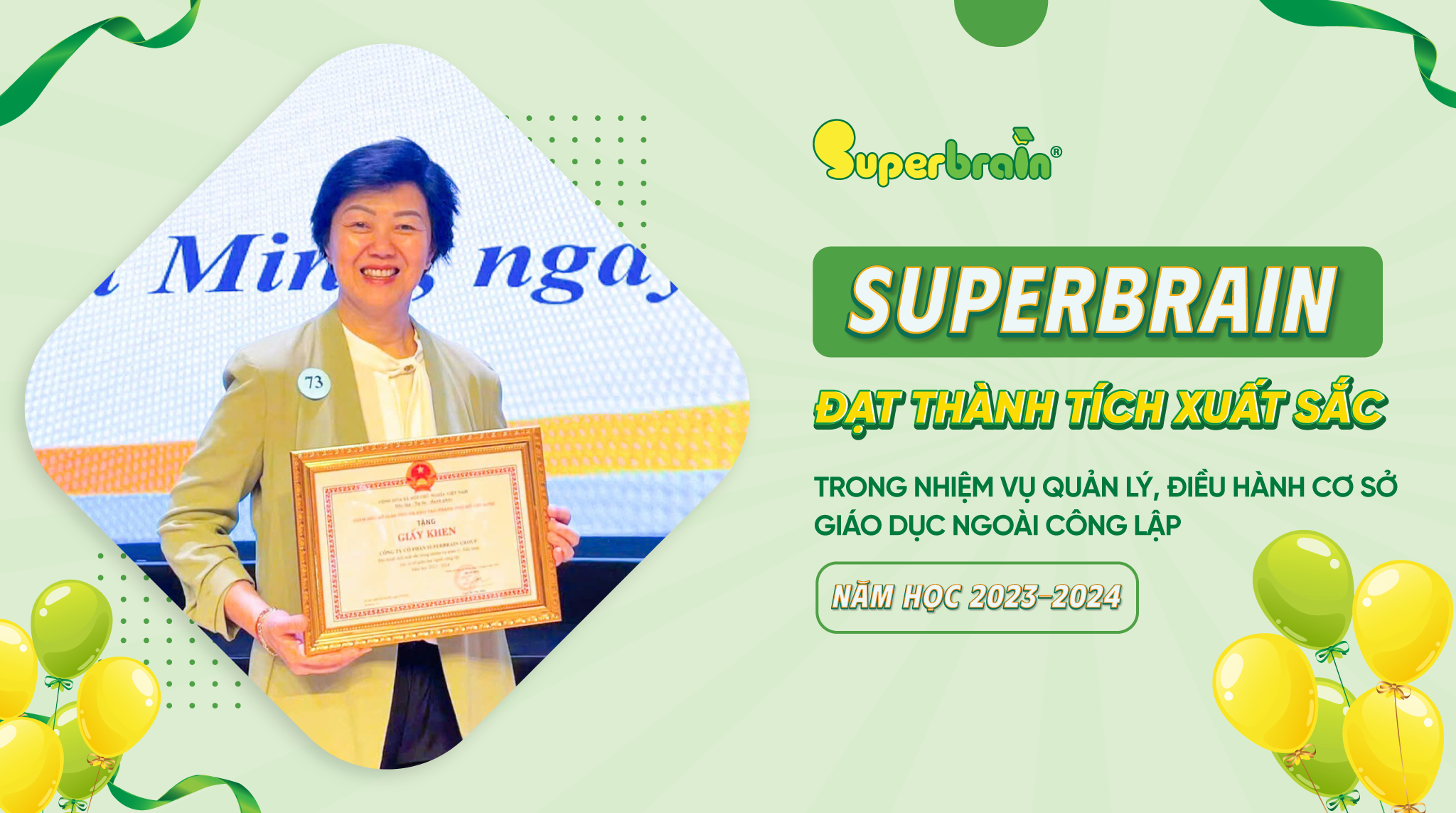 Đại diện Superbrain nhận khen thưởng tại Hội nghị tổng kết giáo dục ngoài công lập TP.HCM năm học 2023–2024